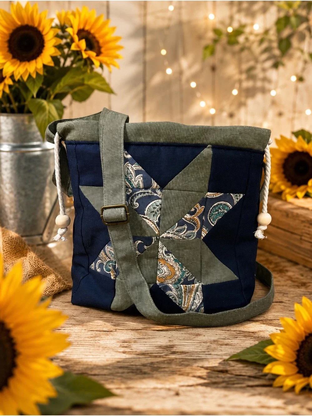 Navy and Olive Star Patch Crossbody Bag